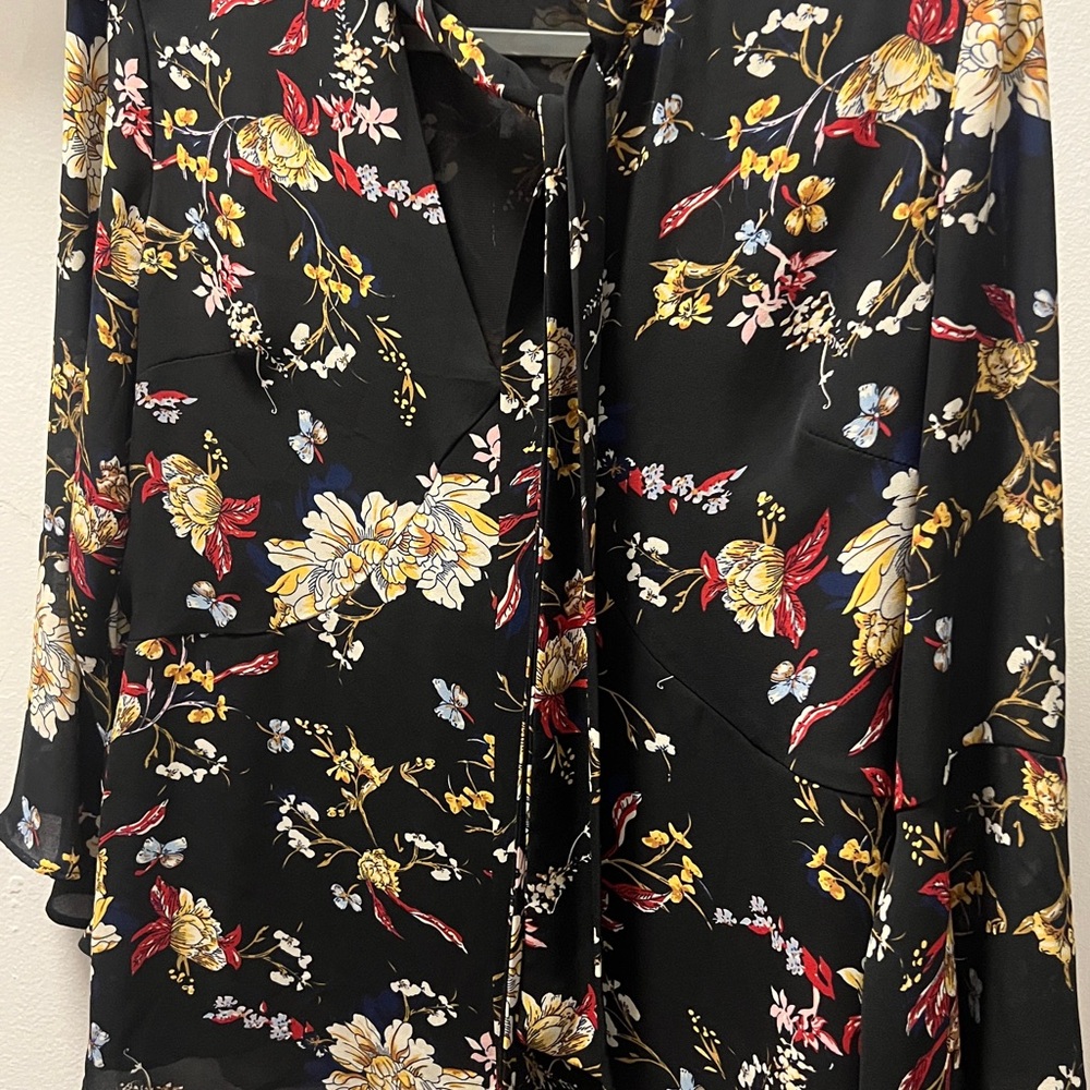 Bebe Black Kimono with Multicolor Floral Pattern